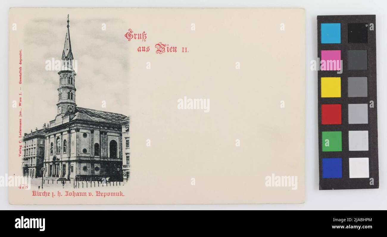 2nd, Praterstrasse al 45-Johannes-Nepomuk Church, cartolina. Carl (Karl) Ledermann jun., produttore Foto Stock