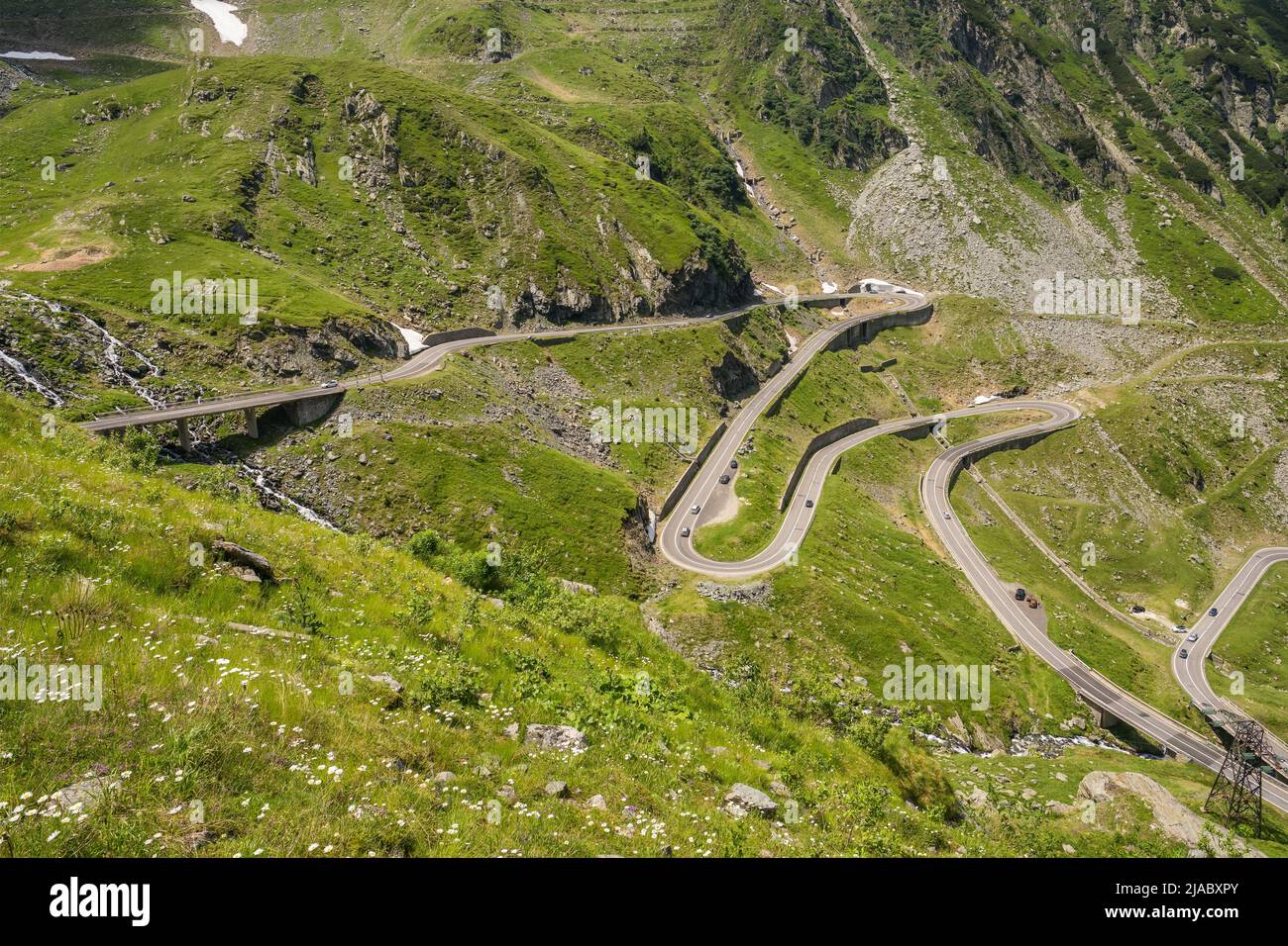 Paesaggio della strada Transfagarasan in estate, Romania Foto Stock