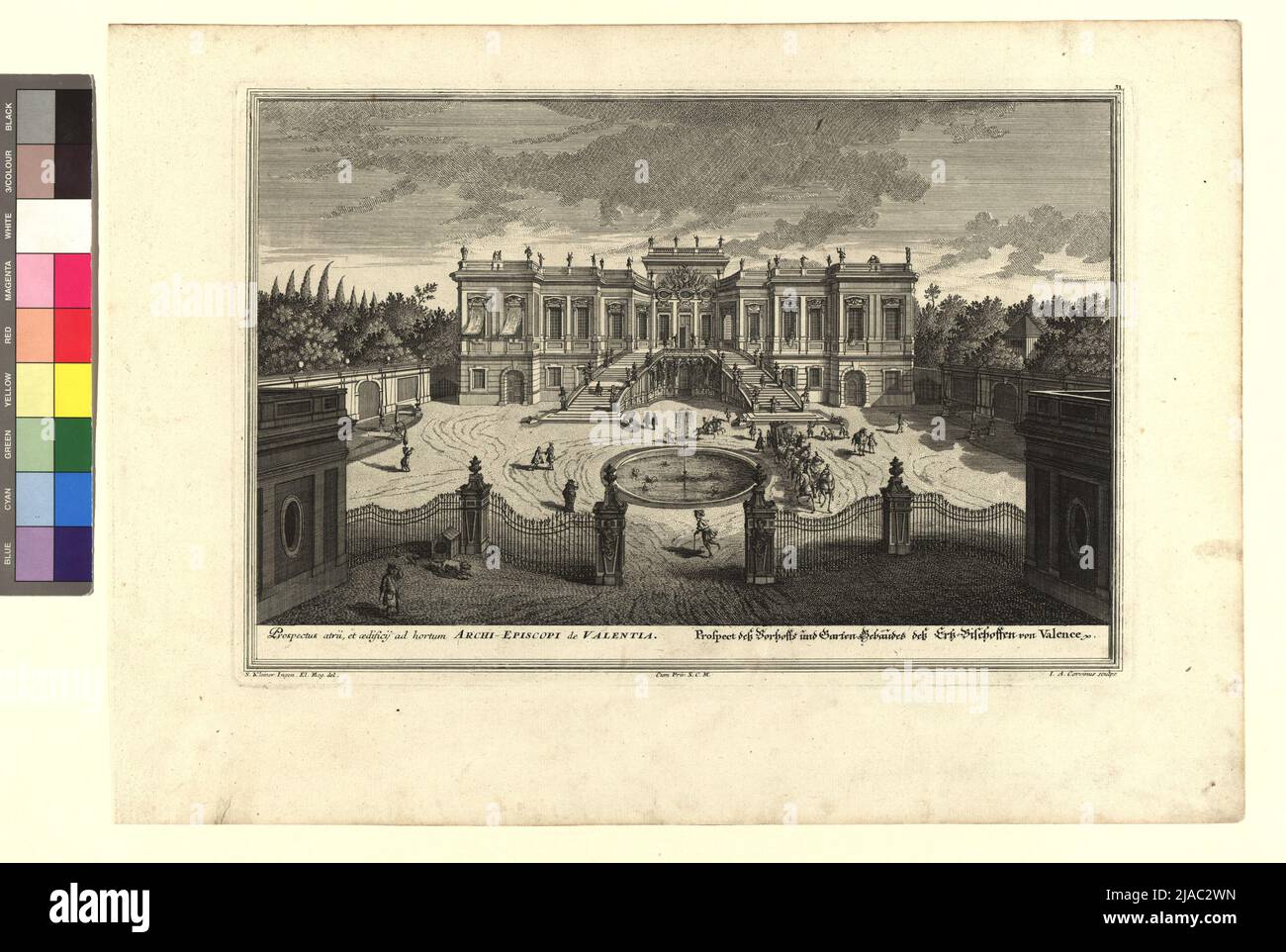 Prospetto deß costruzione di tessuti e giardini atriali DEß Ertz-Bischoffen von Valence (Palazzo dell'Arcivescovo di Valencia, Josefstädter Straße), da: Illustrazione vera e accurata (...), parte, Fig. 31. Dopo: Salomon Kleiner (1700— 1761), cassetto, Johann August Corvinus (1683-1738), incisore di rame, Johann Andreas d. Ä. Pfeffel (1674-1748), editore Foto Stock Prospetto deß costruzione di tessuti e giardini atriali DEß Ertz-Bischoffen von Valence (Palazzo dell'Arcivescovo di Valencia, Josefstädter Straße), da: Illustrazione vera e accurata (...), parte, Fig. 31. Dopo: Salomon Kleiner (1700— 1761), cassetto, Johann August Corvinus (1683-1738), incisore di rame, Johann Andreas d. Ä. Pfeffel (1674-1748), editore Foto Stock