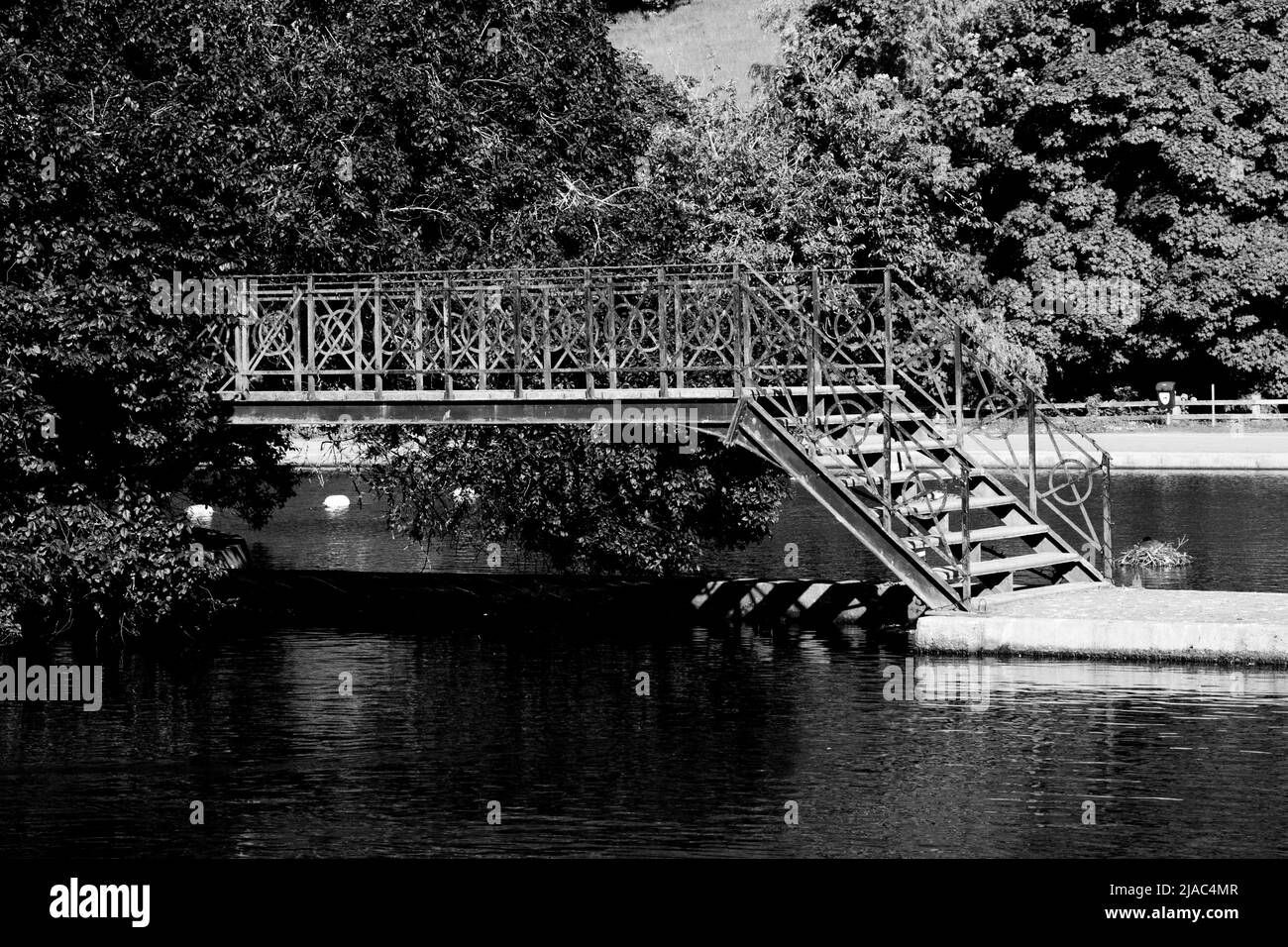 Helston canottaggio ponte sul lago in monocromia Foto Stock