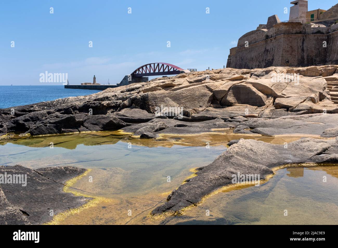 Ponte di Sant'Elmo e Waterfont, Valletta, Malta Foto Stock