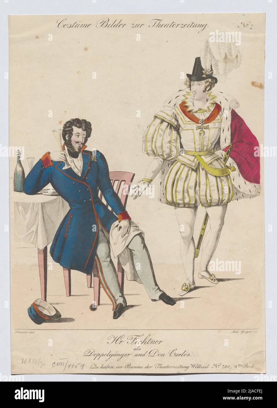 Il sig. Fichtner come drogpelganger e Don Carlos (immagine del costume n° 7 per il giornale del teatro). Andreas Geiger (1765-1856), incisore di rame, dopo: Johann Christian Schoeller (1782-1851), artista Foto Stock