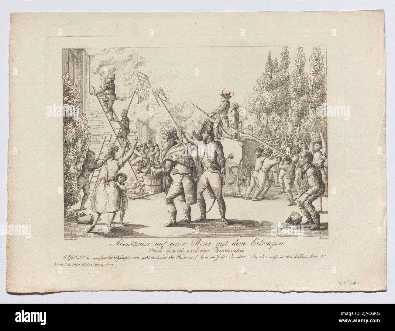 Avventura in un viaggio con l'auto espresso / pittura affresco dopo il francese (Galleria fotografica teatrale per il giornale teatrale, nato nel 2, n. 44). Johann Wenzel Zinke (1782-1851), incisore di rame, dopo: Johann Christian Schoeller (1782-1851), artista Foto Stock