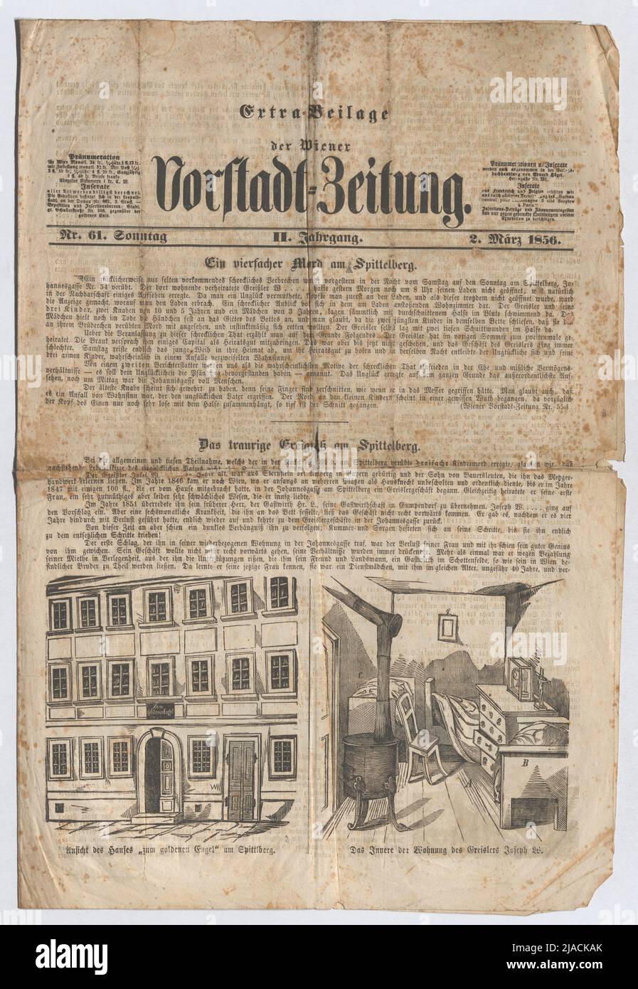 "Un omicidio di quattro volte sullo Spittelberg". Supplemento del 'Wiener Vorstadt-Zeitung', 2nd JG, n. 61 del 2 marzo 1856: 'Un omicidio quattro volte sullo Spittelberg'. Sconosciuto Foto Stock