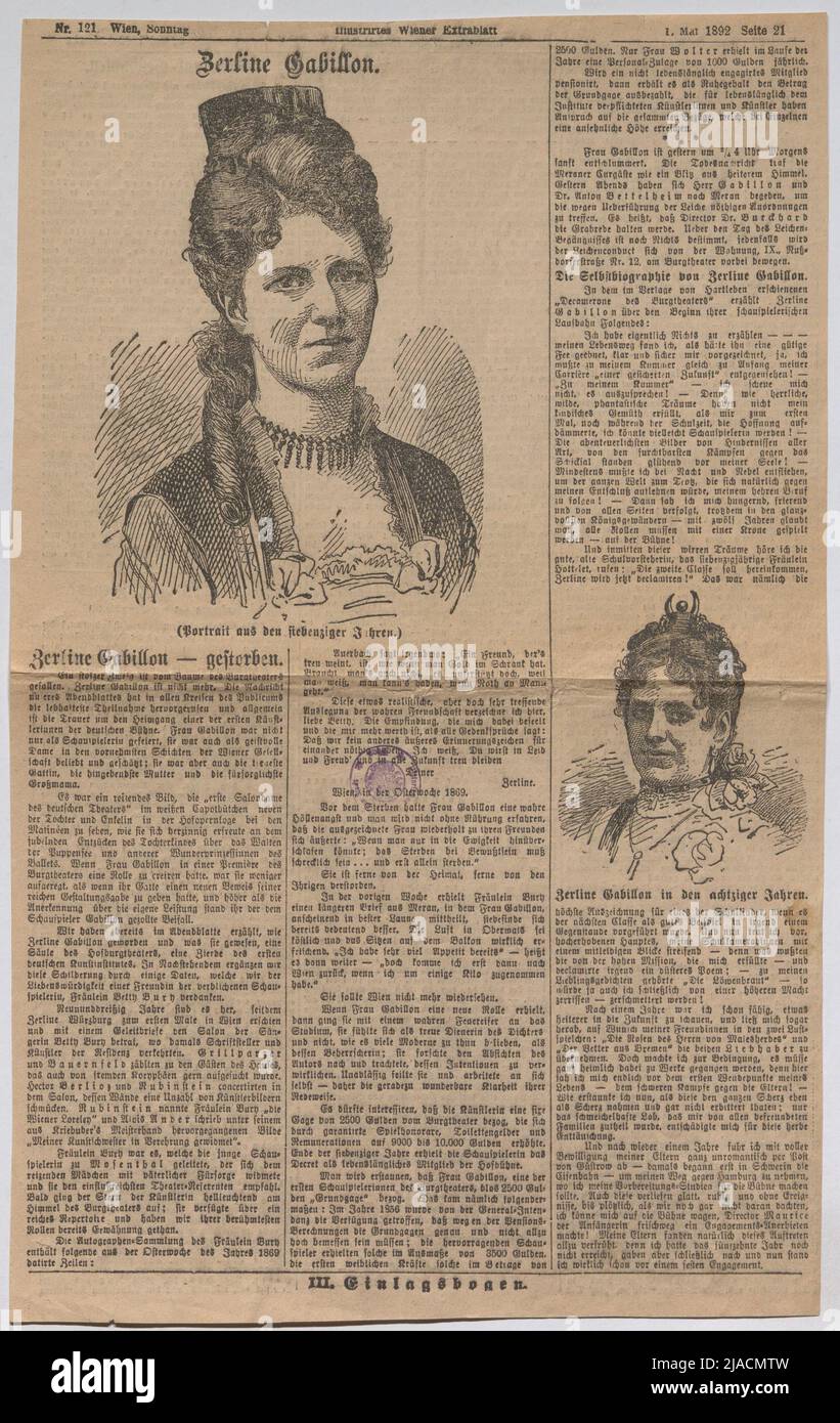 Zerline Gabillon. (Ritratto dei sette anni); Zerline Gabillon nel 1980s. '. Attrice Zerline Gabillon; ritratti del 1970s e del 1980s (da ' illustrato Wiener Extrablatt '). Sconosciuto Foto Stock