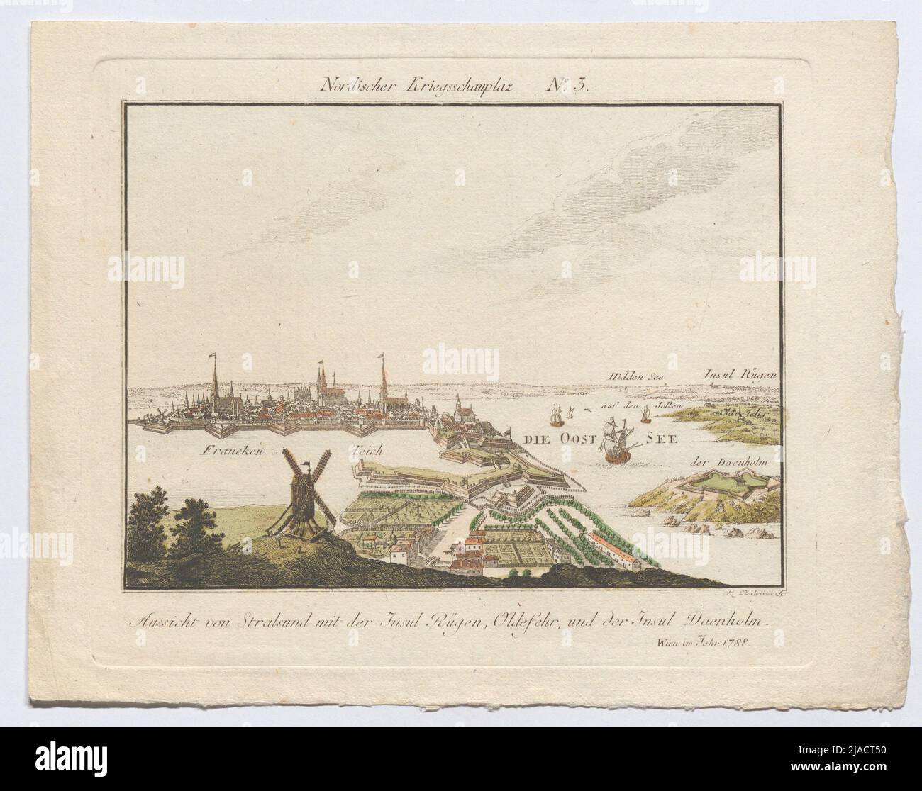 3 della serie 'Nordic War Seat': Vista di Stralsund con le isole di Rügen, Oldishhr e Daenholm. Kilian d. J. Ponheimer (1788-1829), incisore di rame Foto Stock