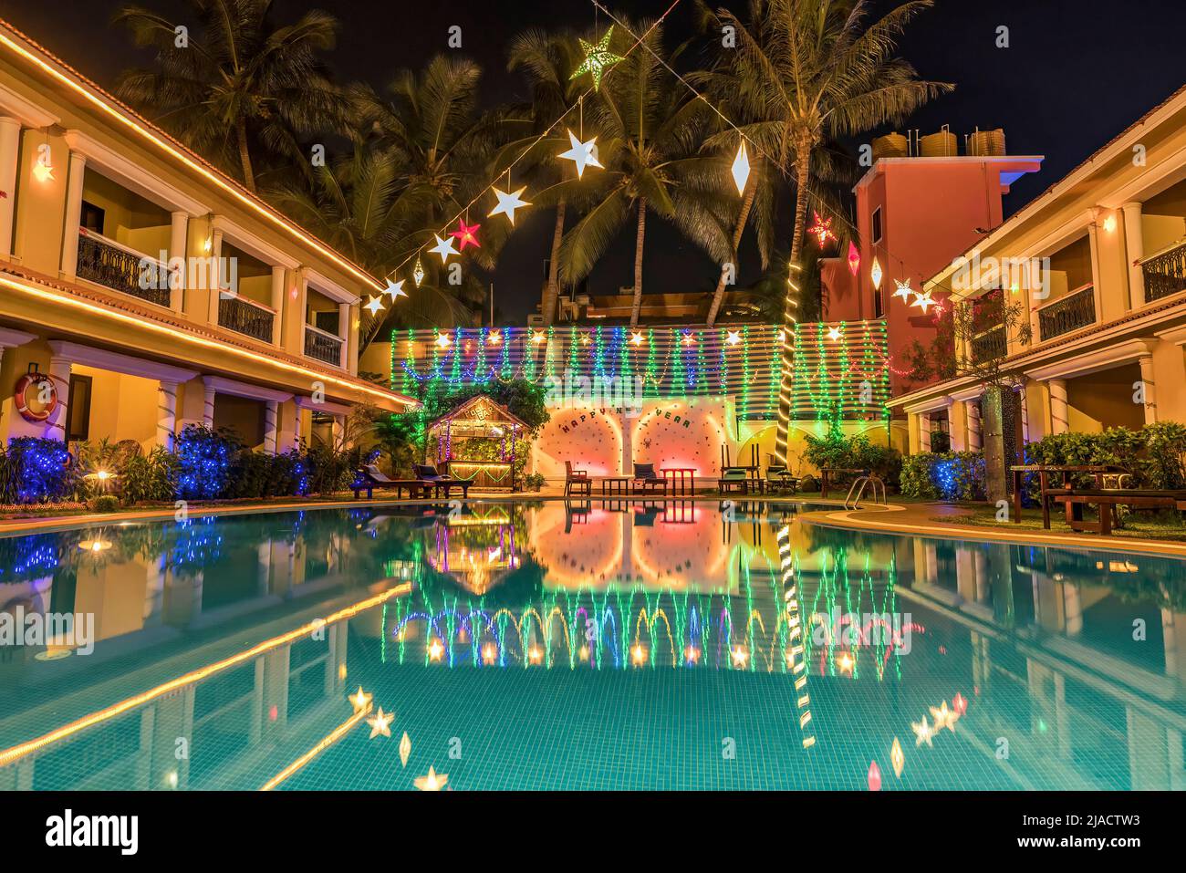 Festa di Capodanno al Casa De Goa Hotel, destinazione turistica. CALANGUTE, GOA, INDIA 1 GENNAIO 2019 Foto Stock