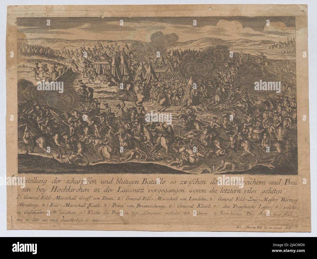 La battaglia nei pressi di Hochkirch (nei pressi di Bautzen) il 14 ottobre 1758. Unknown , Johann Martin Will (1727-1806), incisore di rame Foto Stock