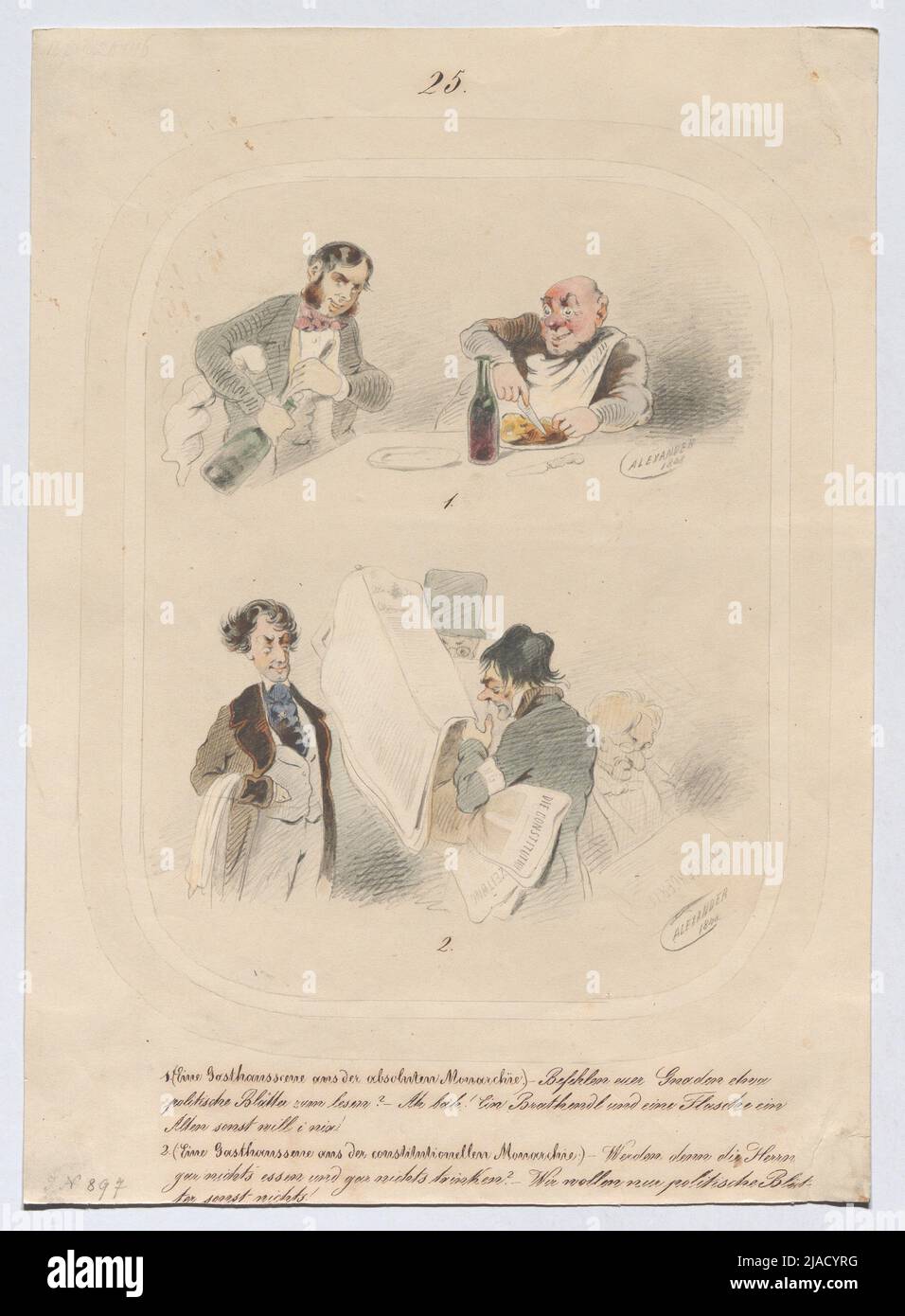 Caricatura sul cambiamento nella lettura del giornale (da una serie dell'artista a 1848). Alexandre, cassetto Foto Stock
