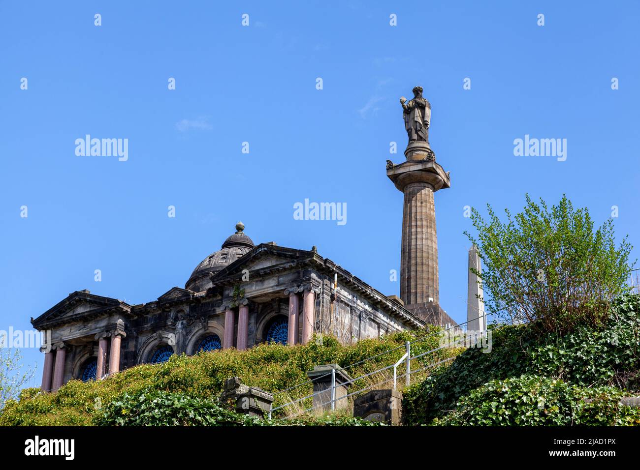 Necropoli di Glasgow: "Città dei morti" vittoriana, memoriale di John Knox, fondatore della Chiesa presbiteriana scozzese Foto Stock