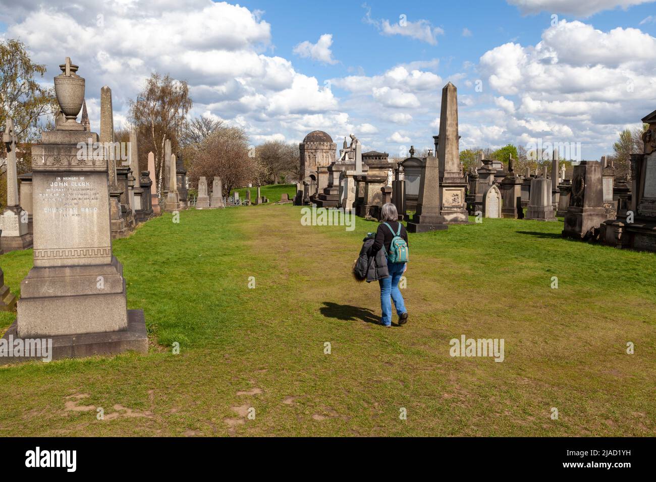 Necropoli di Glasgow: "Città dei morti" vittoriana, vicino alla cattedrale di Glasgow, con monumenti commemorativi di John Knox e altri importanti scozzesi Foto Stock