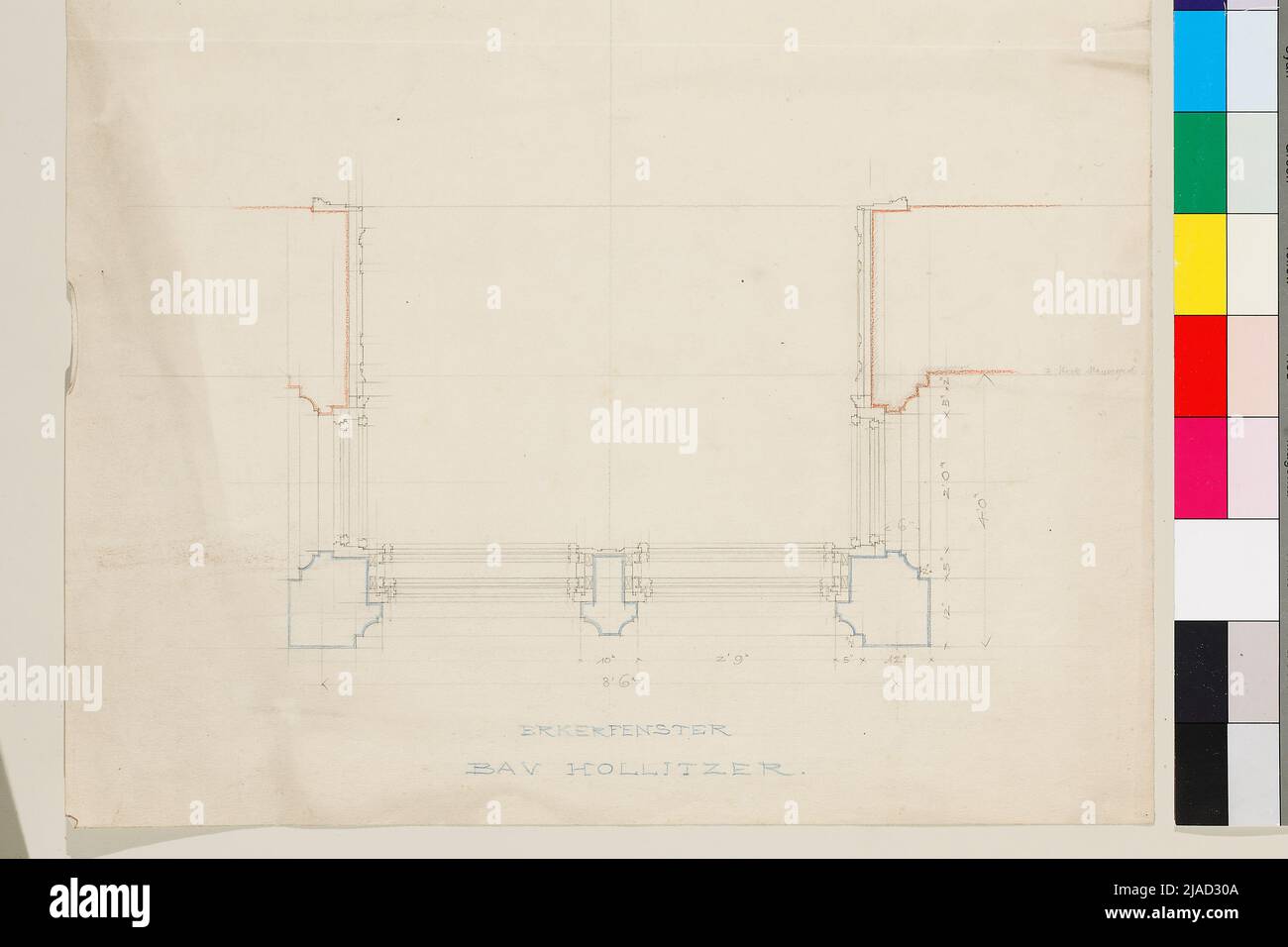 Haus Hollitzer, Vienna 9, Rooseveltplatz 10 - Ferstelgasse 2, pianta del piano o finestra. Heinrich von Ferstel (1828-1883), architetto Foto Stock