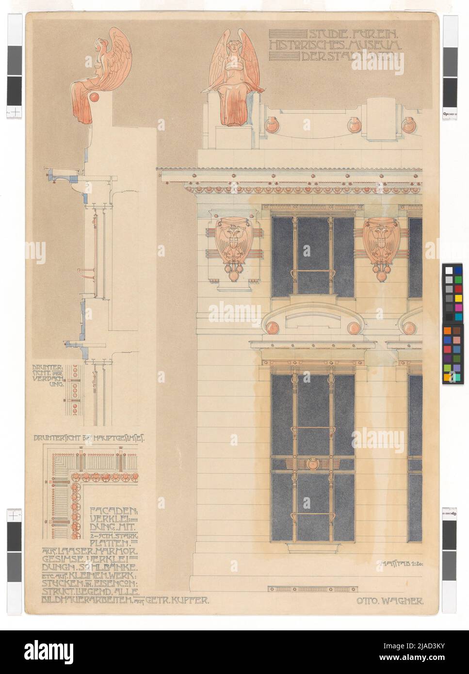 L'Imperatore Franz Joseph-Stadtmuseum, progetto di agitazione dettaglio della facciata. Otto Wagner (1841-1918), architetto Foto Stock