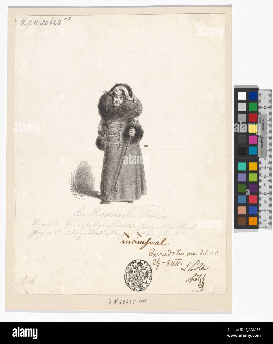 Personaggi viennesi nelle rappresentazioni pittoriche ':' Un Portier del Portier '[Proporsi sull'autorità della censura, con nota di censura]. Ignaz Franz Castelli (1781-1862), Auteur, Johann Rauh (1803-1863), Printer, Leopold Theodor Neumann (1804-1876), casa editrice, Anton Zampis (1820-1883), artista Foto Stock