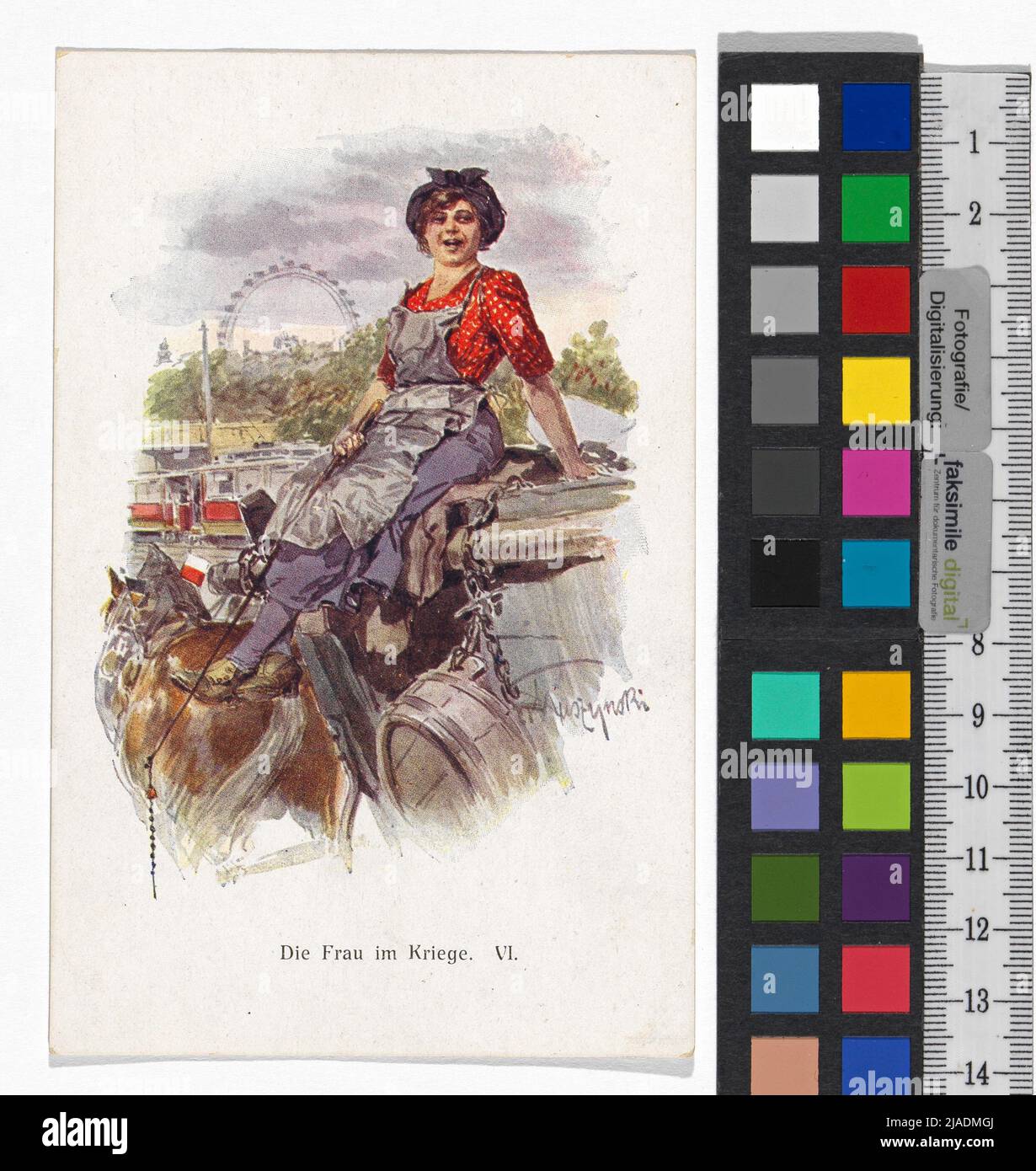 La donna in guerra ', No. Vi: Kutscherin, sullo sfondo Ferris. Ladislaus Tuszynski (1876-1943), artista Foto Stock