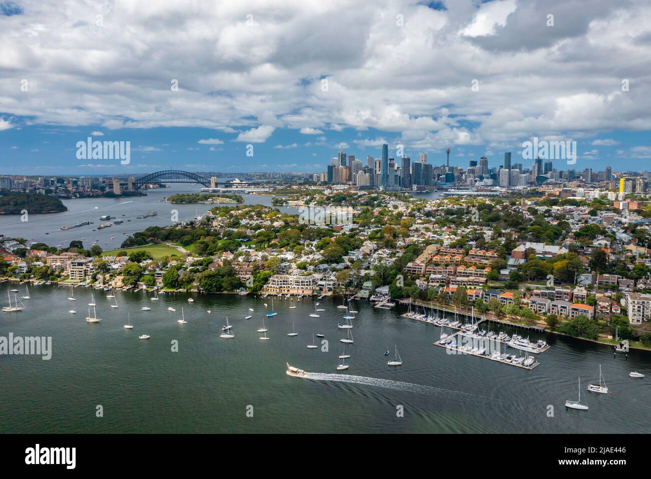 Vista aerea del porto di Sydney di giorno Foto Stock