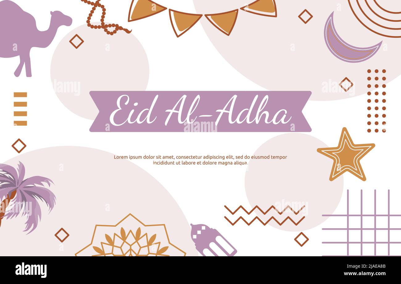 EID Adha Mubarak Islamic Sacrifice Event Memphis Card background Illustrazione Vettoriale