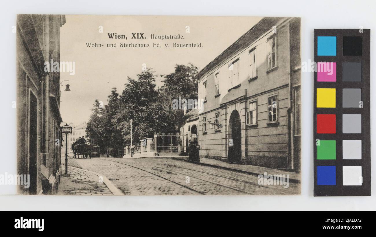 19th, Döblinger Hauptstraße - con edificio residenziale e di morte da Bauernfeld - Vista verso la città, cartolina. Fratelli Kohn KG (B. K. W. I.), PRODUTTORE Foto Stock