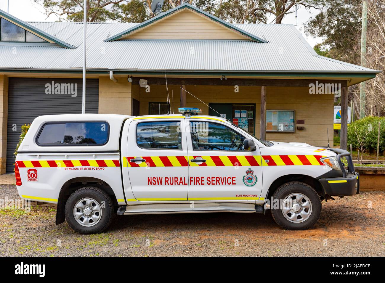 Il monte Wilson nelle Blue Mountains, NSW, e la stazione di servizio e trasporto di soccorso antincendio rurale, NSW, Australia Foto Stock