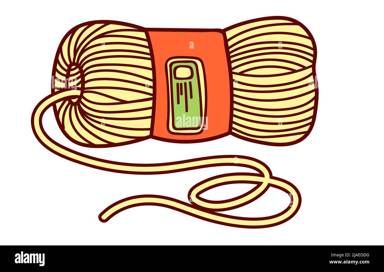 Illustrazione piatta vettoriale per bambini che colorano in stile doodle. Matassa di filati per aghi da maglieria e da maglieria Illustrazione Vettoriale
