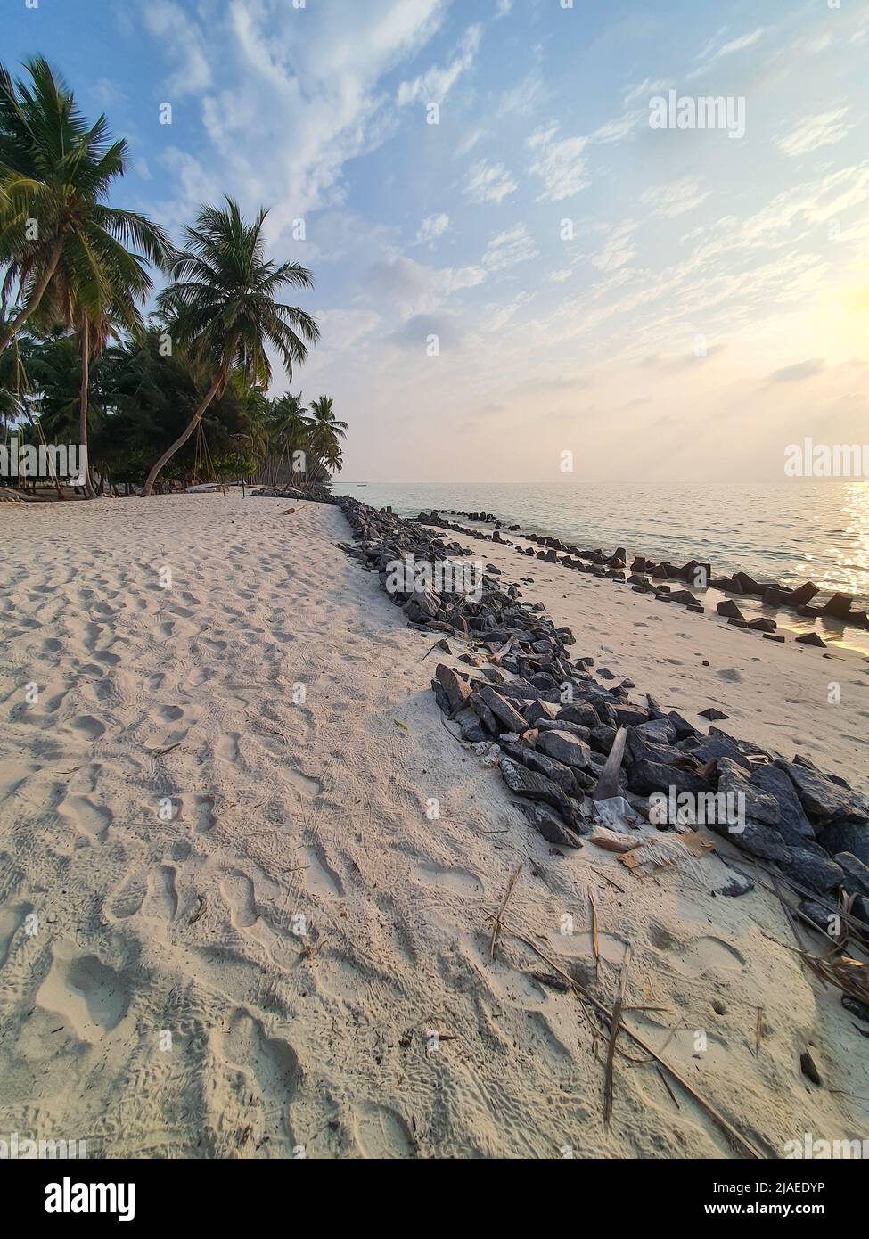 Lakshadweep, India - 12 marzo 2022: Lakshadweep spiaggia su agatti in serata Foto Stock