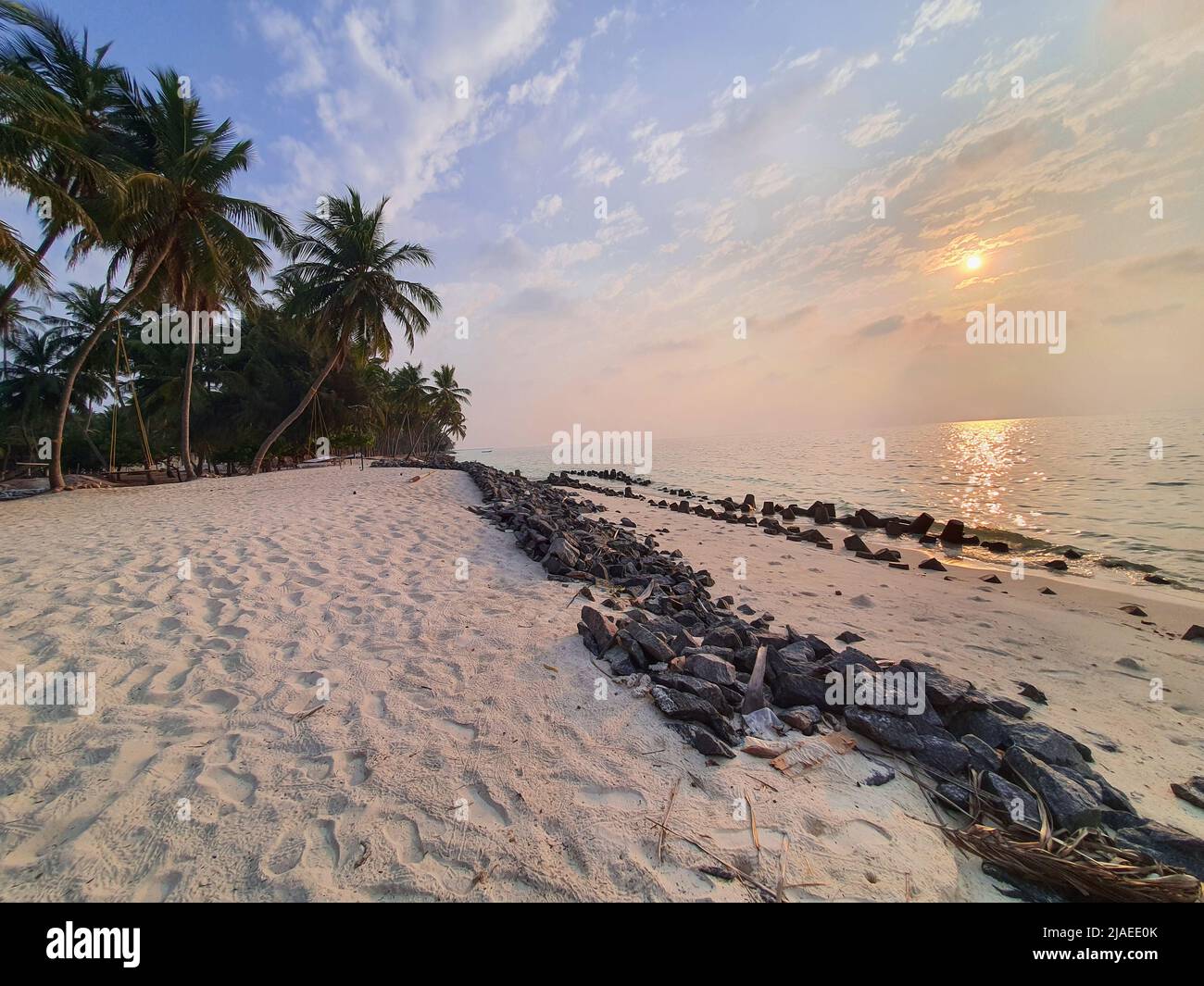 Lakshadweep, India - 12 marzo 2022: Lakshadweep spiaggia su agatti in serata Foto Stock