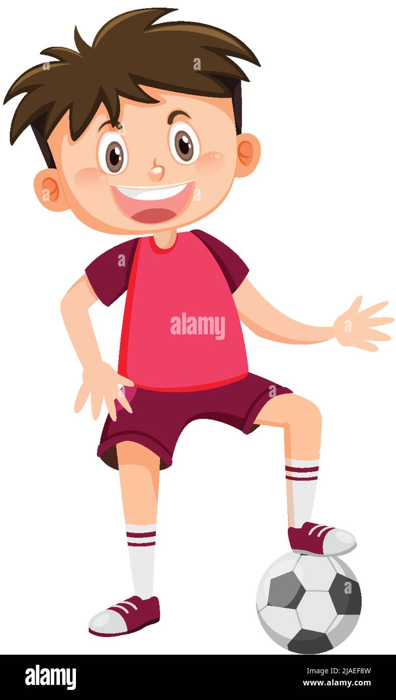 Ragazzo carino che gioca a football cartoon illustrazione Illustrazione Vettoriale