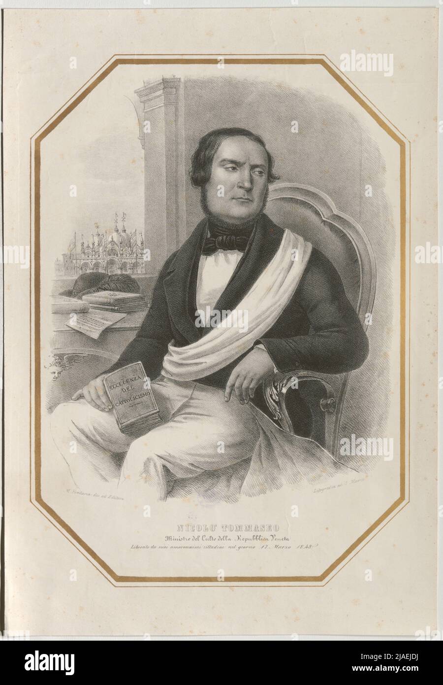 Nicolo Tommaseo Ministro del culto della Repubblica Veneziana liberato dai suoi graziosi cittadini il 17. Marzo 1848 '. Niccolò Tommaseo, Italienischer Schriftteller, Ministro Des Unterrichtts der Republik Venedig. Melchior Fontana, artista, dopo: Melchior Fontana, cassetto Foto Stock