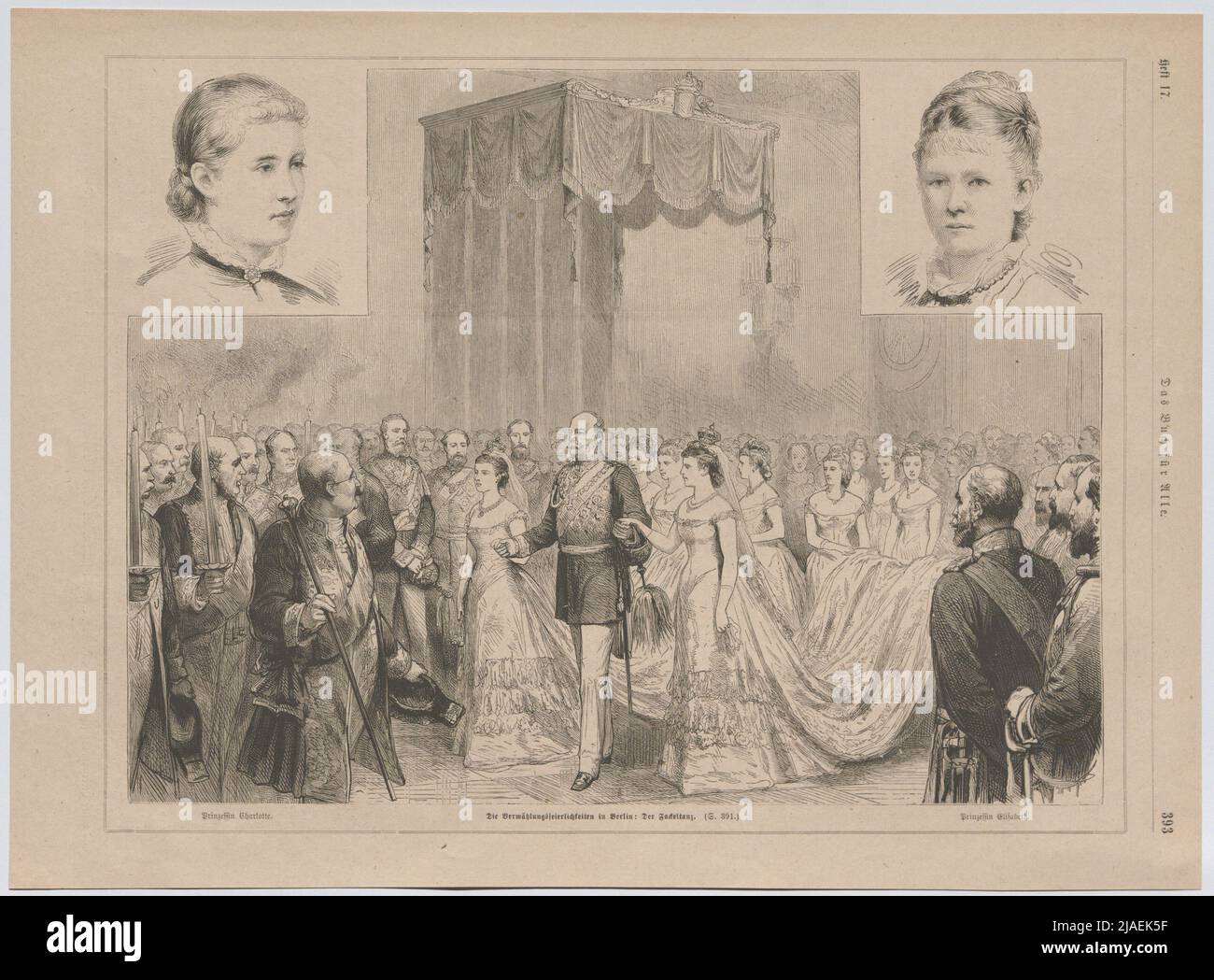 Principessa Charlotte. Le celebrazioni del matrimonio a Berlino: La danza torcia. Principessa Elisabetta. '. Danza della torcia durante il doppio presente tra il principe ereditario Bernhard von Sassonia e la principessa Charlotte, nonché la principessa Elisabetta e il Granduca ereditario di Oldenburg; con l'imperatore tedesco Guglielmo i e i ritratti delle principesse (dal 'Libro per tutti. '). Sconosciuto Foto Stock