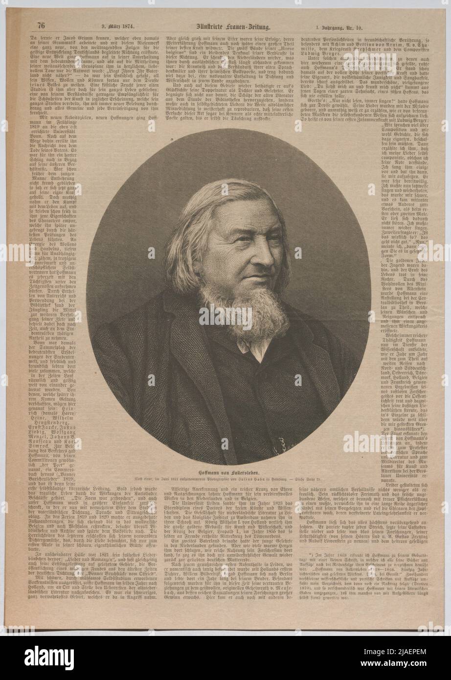 Hoffmann von Fallersleben; il luogo di nascita di Fallersleben da parte di Hoffmann; l'ala orientale del castello di Corvey in Westfalia, in cui Hoffmann (...) '. Ritratto di agosto Heinrich Hoffmann von Fallersleben; il suo luogo di nascita; residenza del poeta in Westfalia, Castello Corvey, 1874 (3 giornali incisioni in legno da 'illustrato Frauen-Zeitung. '). Sconosciuto Foto Stock