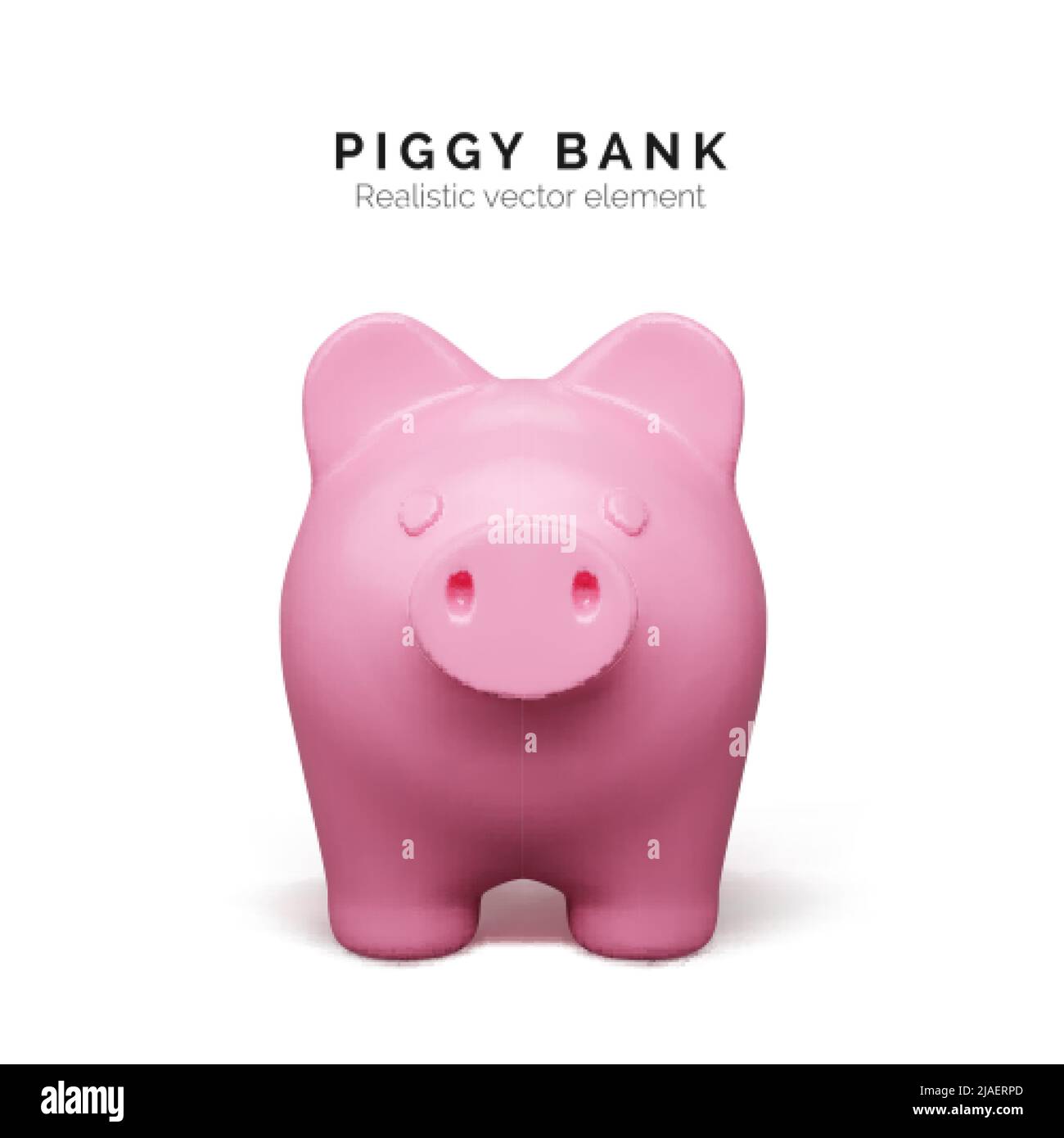 Vista frontale di maiale rosa realistica. Piggy banca isolato su sfondo bianco. Concetto di banca di Piggy di deposito di denaro e di investimento. Illustrazione vettoriale Illustrazione Vettoriale