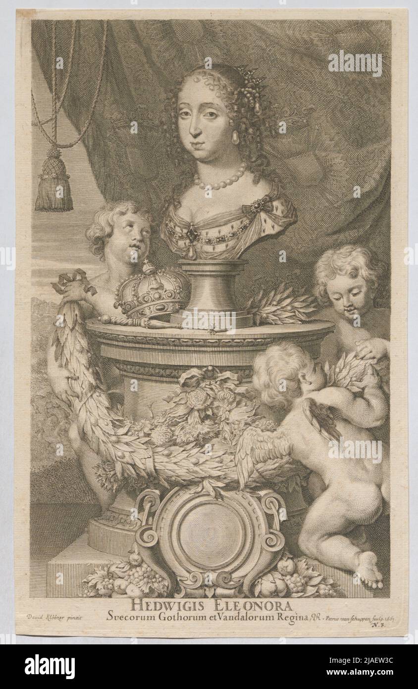 Edvige, Goti di Eleonora e Regina Vandalaorum, '. Hedwig Eleanor, Königin von Schweden, Büste mit Putten. Peter Van Schuppen (1627-1702), incisore di rame, dopo: David Klööker, artista Foto Stock