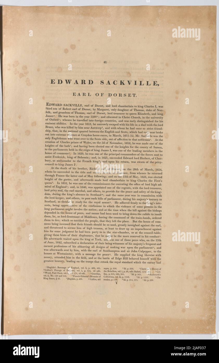 EDWARD SACKVILLE, CONTE DI DORSET.". Biografie von Edward Sackville, 4th Conte di Dorset (aus 'i capi di illustri personaggi della Gran Bretagna'). Thomas Birch (1705-1766), Auteur Foto Stock