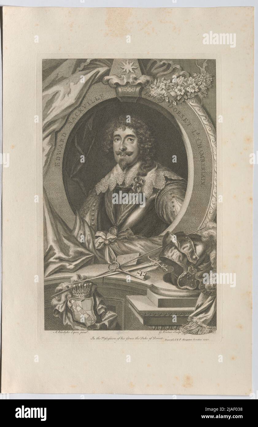 EDWARD SACKVILLE Conte di DORSET LD. CHAMBERLAIN'. Edward Sackville, 4th Conte di Dorset. Dopo: Anthonis van Dyck (1599—1641), artista, George Vertua (1684—1756), incisore di rame Foto Stock