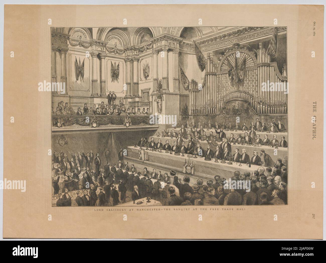 Lord Salisbury a Manchester - il banchetto al Free Trade Hall '. Robert Cecil, 3. Marchese di Salisbury, Ministro degli Esteri britannico, successivamente primo Ministro, al banchetto nella 'Free Trade Hall' di Manchester (dal 'The Graphic'). Sconosciuto Foto Stock