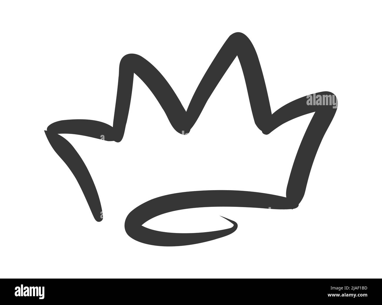 Doodle re regina corona. Set nero con logo disegnato a mano. Concetto di schizzo del regno vettore. Illustrazione Vettoriale