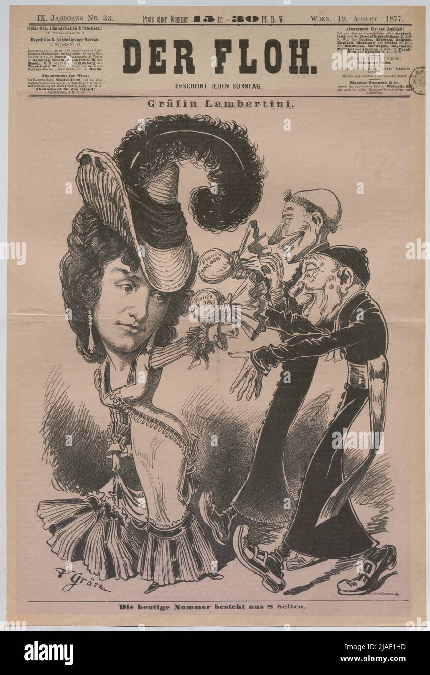 Contessa Lambertini. '. La Courie cerca di corrompere la contessa Lambertini, presunta figlia del cardinale Antonelli, (da 'Der Floh'). Friedrich Graetz (Grätz) (1842-1912), caricaturista, C. Angerer & Göschl, Stampa Foto Stock