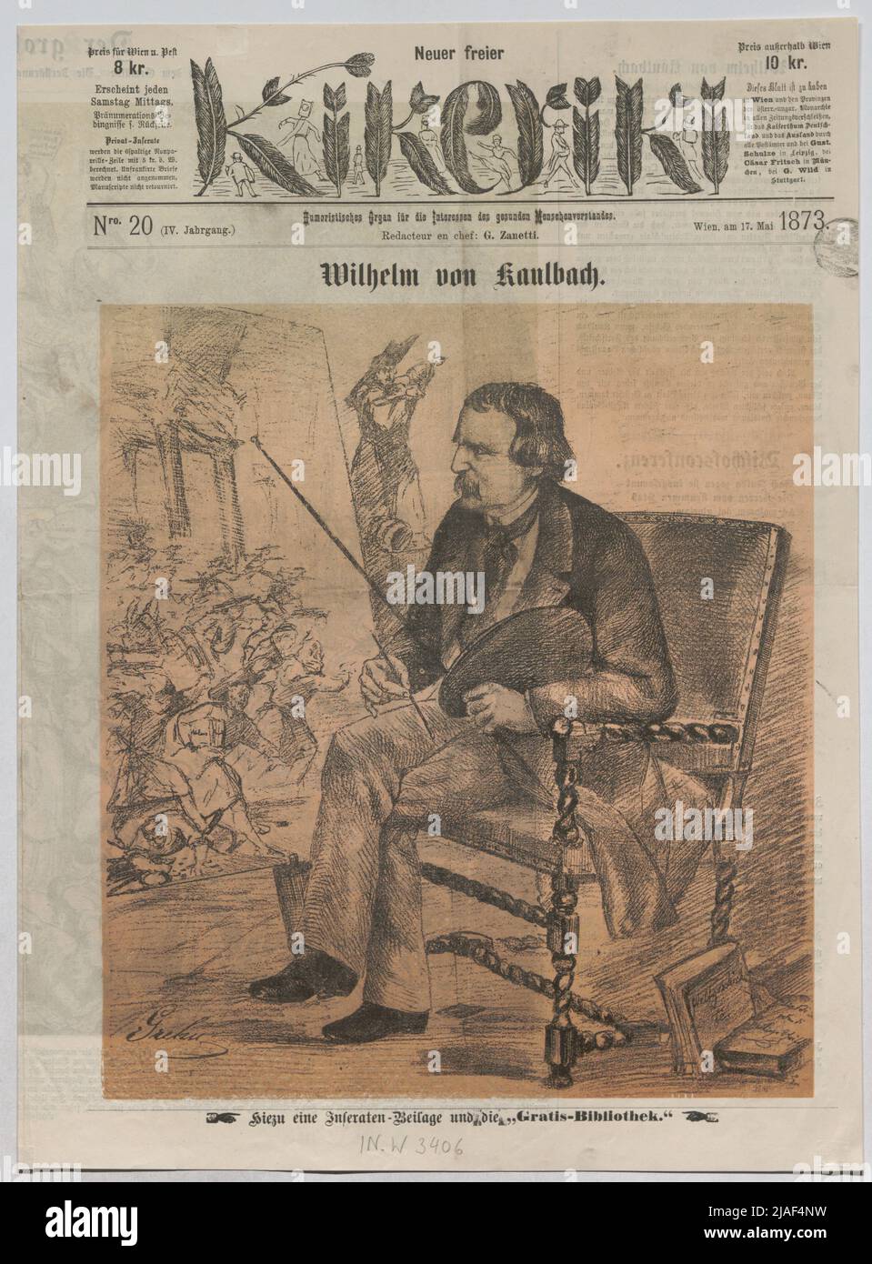 Wilhelm von Kaulbach. '. Wilhelm von Kaulbach in pittura (pagina del titolo di' Kikeriki'). M. Bichler, realizzazione Foto Stock
