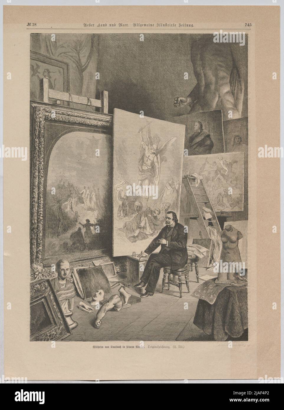 Wilhelm von Kaulbach nel suo studio (da 'Ueber e il mare. Giornale generale illustrato"). Sconosciuto Foto Stock