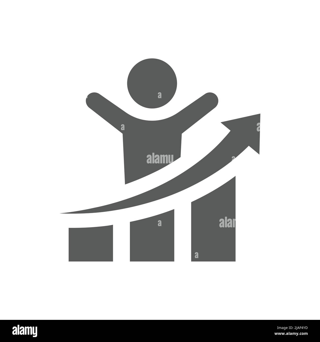 Icona vettoriale grafico o grafico a barre o a uomo. Crescita aziendale, risultati e successo riempiti simbolo. Illustrazione Vettoriale