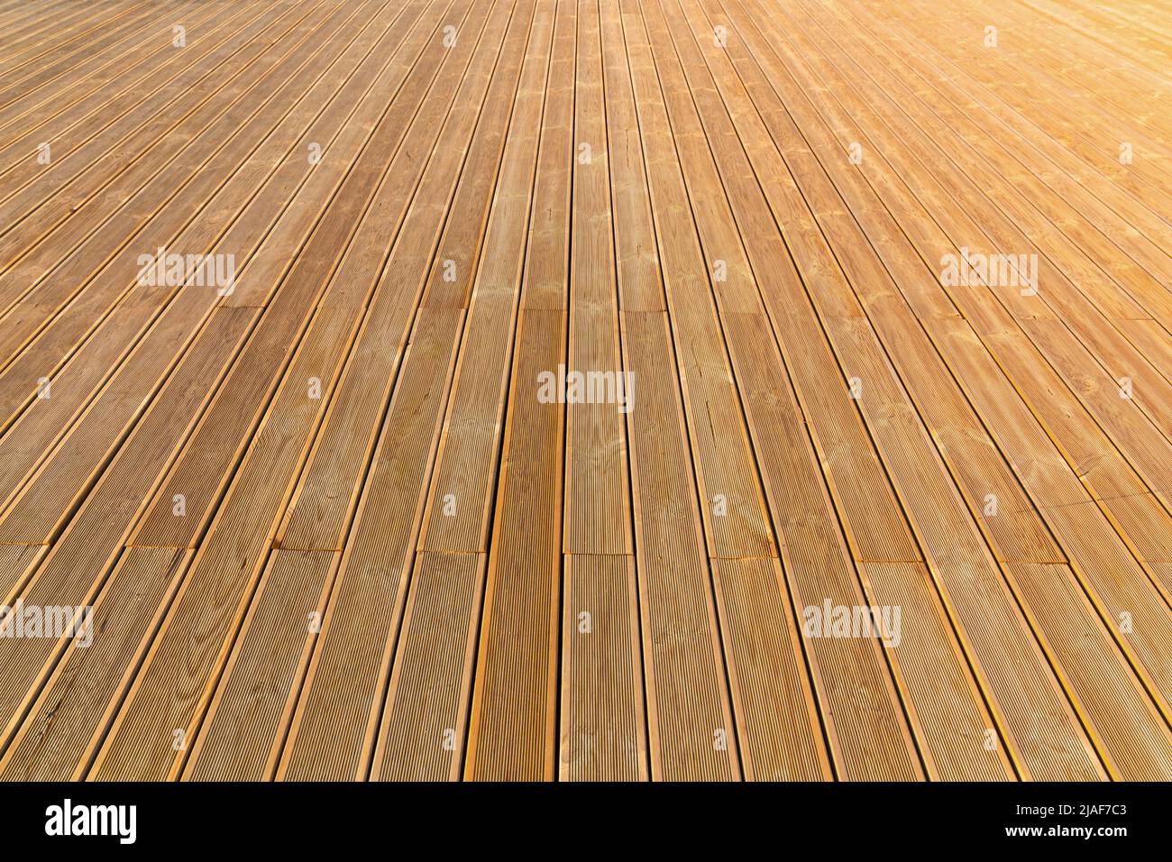 Pavimenti in legno naturale, tavole di larice vista prospettica, foto di sfondo con messa a fuoco selettiva Foto Stock