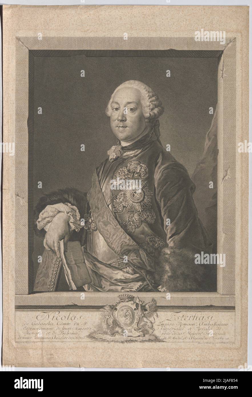 Nicolas Esterhasi de Galantha, St. Empire Romain, ambasciatore straordinario delle loro maestà imperiali e reali di Ungheria e Boheme, (...) '. Graf Nikolaus Esterházy von Galantha. Georg Friedrich Schmidt (1712-1775), incisione in rame Foto Stock Nicolas Esterhasi de Galantha, St. Empire Romain, ambasciatore straordinario delle loro maestà imperiali e reali di Ungheria e Boheme, (...) '. Graf Nikolaus Esterházy von Galantha. Georg Friedrich Schmidt (1712-1775), incisione in rame Foto Stock