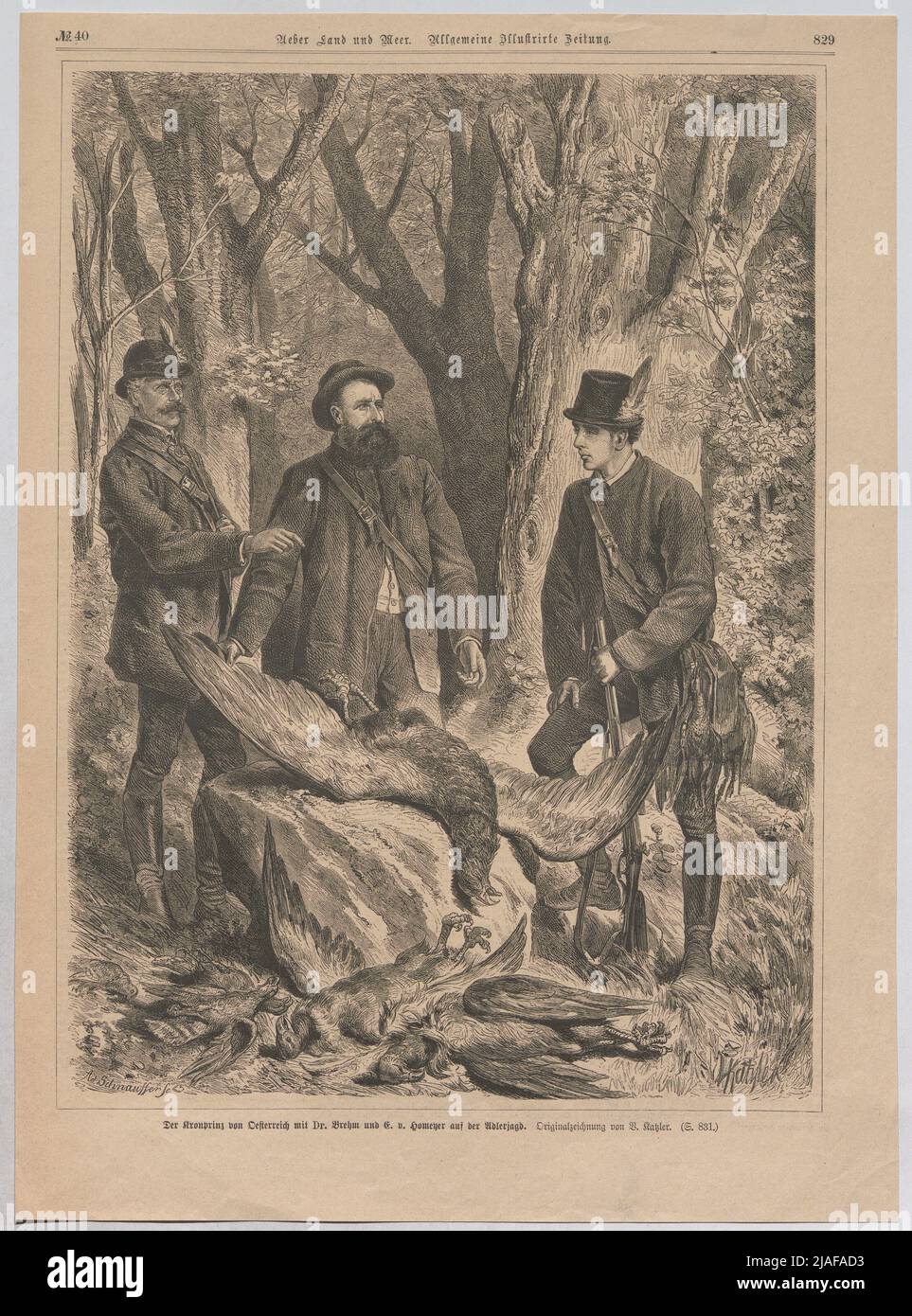 Il principe ereditario d'Austria con il Dr. Brehm E. v. Homeyer alla caccia all'aquila. '. Corona Principe Rudolf von Austria con il Dr. Brehm E. v. Homeyer sulla caccia all'aquila (da 'Ueber e Mare. Generale Illustrirte Zeitung '). Vinzenz Katzler (1823-1882), artista, annuncio. Schnauffer , xilografo Foto Stock