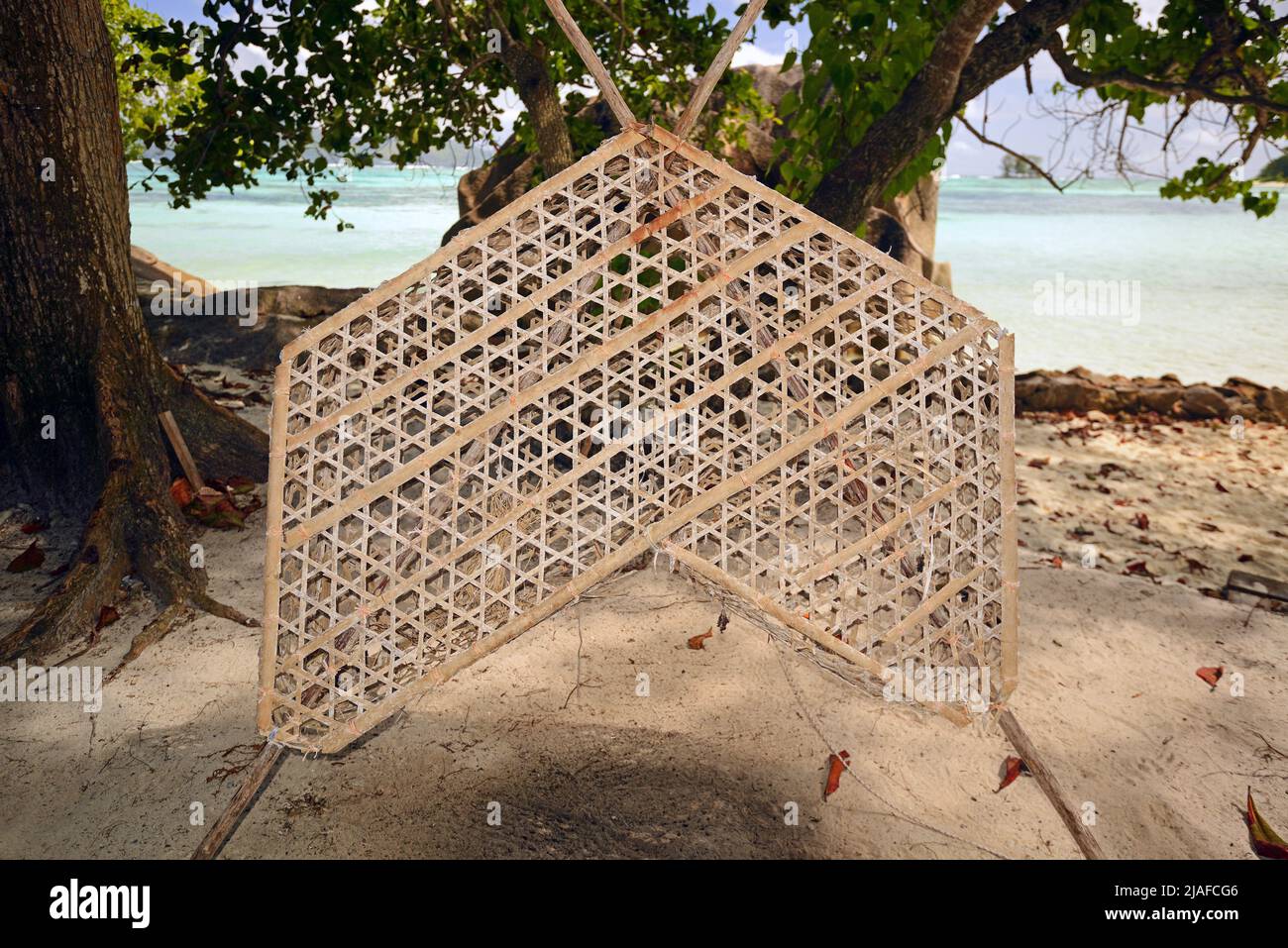 Trappola di pesce tradizionale, Seychelles, la Digue Foto Stock
