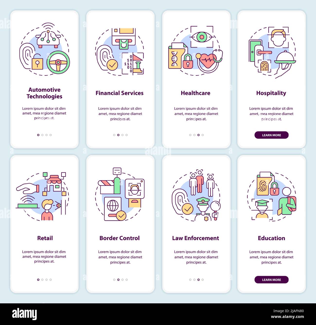 Utilizzo della tecnologia biometrica sullo schermo dell'app mobile di bordo Illustrazione Vettoriale
