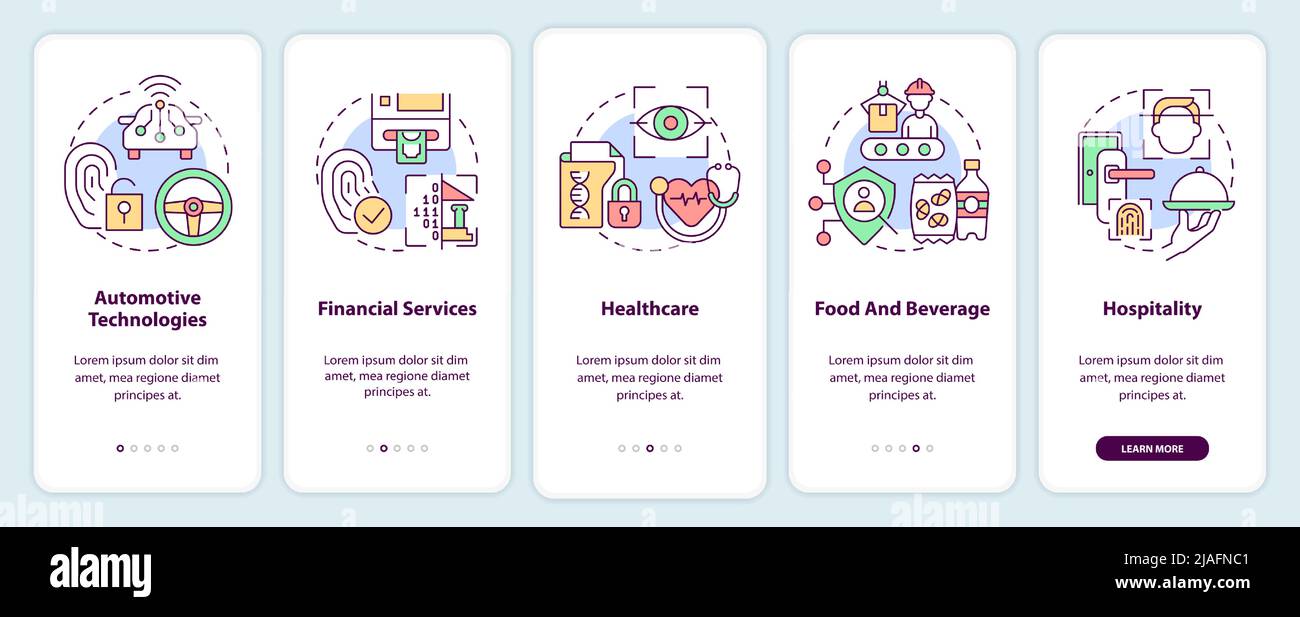 Tecnologia biometrica utilizzando lo schermo dell'app mobile onboarding Illustrazione Vettoriale
