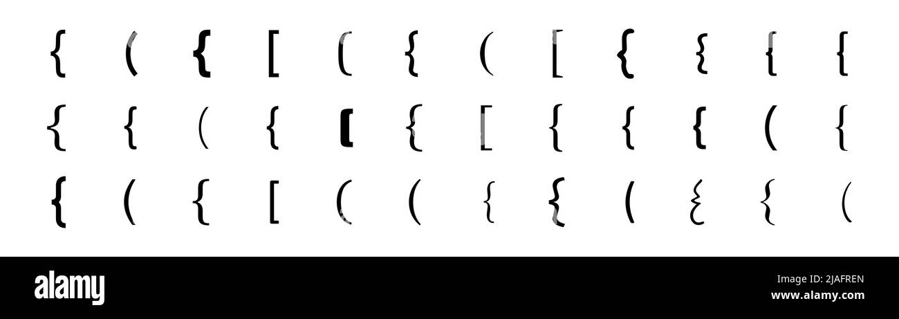 Una serie di parentesi di testo. Icona parentesi. Caselle di testo con virgolette e parentesi. Illustrazione Vettoriale