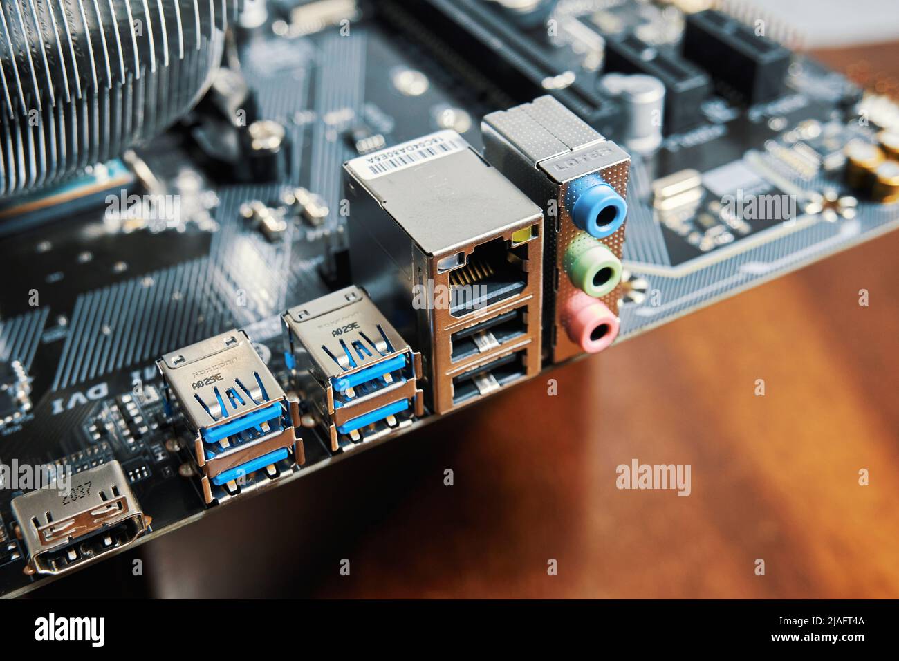 Porte del pannello posteriore della scheda madre del computer Foto Stock