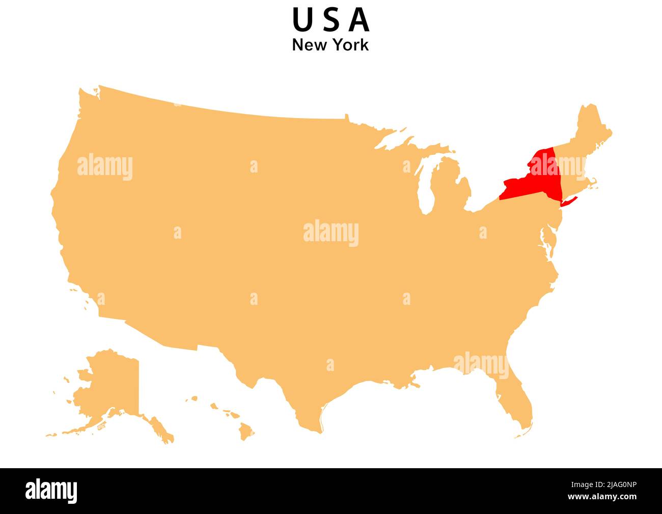 Mappa dello stato di New York evidenziata sulla mappa degli Stati Uniti. Mappa di New York sullo stato dell'America. Illustrazione Vettoriale