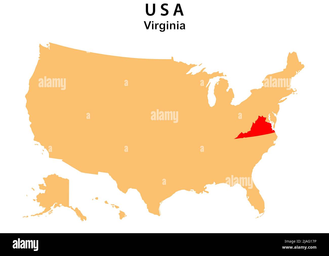 Mappa dello stato della Virginia evidenziata sulla mappa degli Stati Uniti. Mappa della Virginia sullo stato degli Stati Uniti d'America. Illustrazione Vettoriale